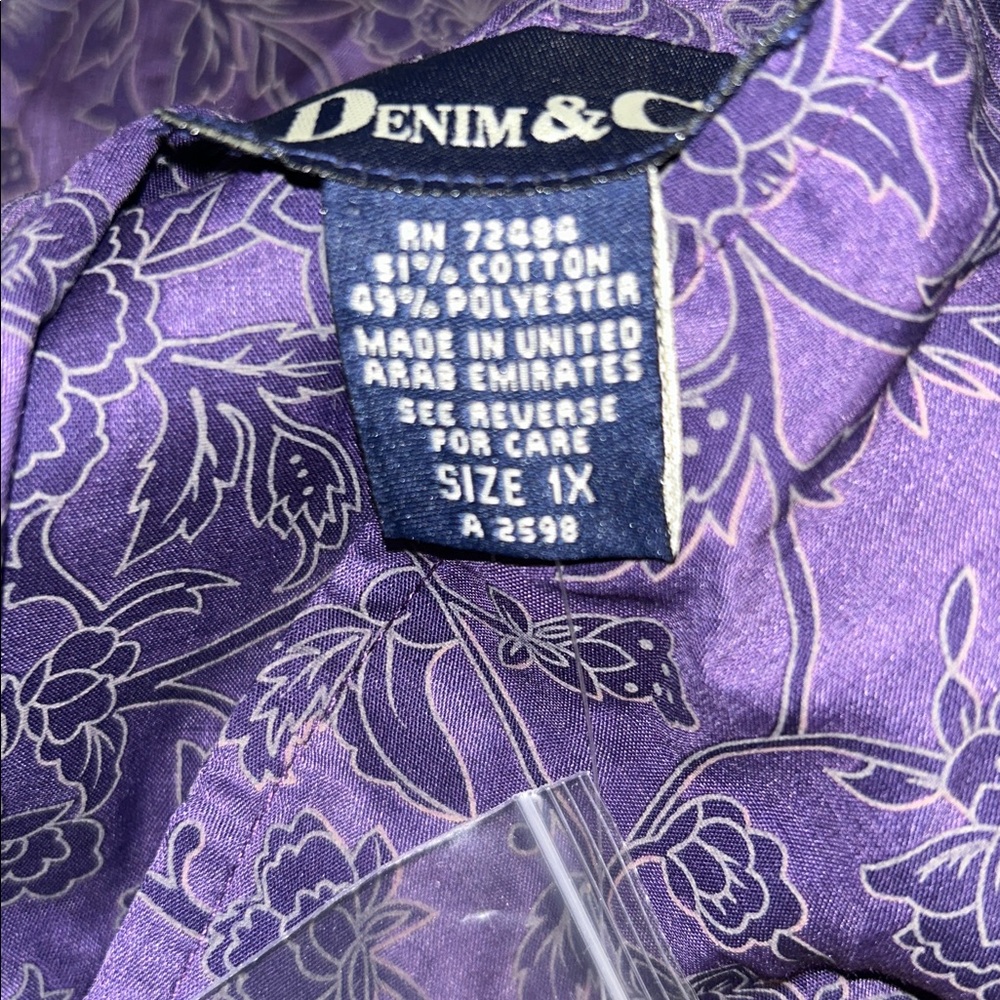 Denim & Co. 1X Floral Print Button Down Collared Blouse Cotton Polyester New - Picture 12 of 16